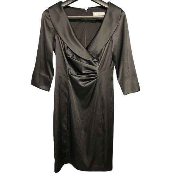 Willow Glenn New York Satin Cocktail Dress Size 6 Wrap Style 3/4 Sleeves Classic - Picture 9 of 9